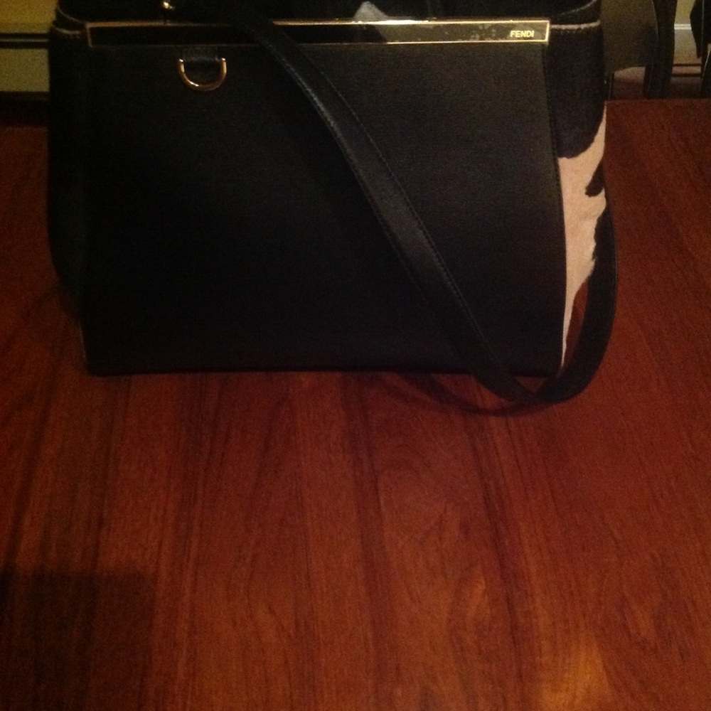 Fendi 2jours black saffiano with haircalf handbag